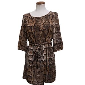 H&M Snake Print Tie Waist 3/4 Sleeve Dress Brown Multi 6